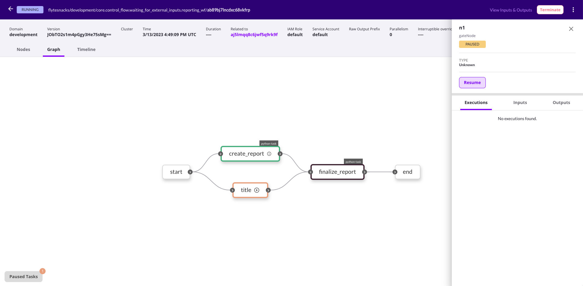 Reporting workflow wait for input graph